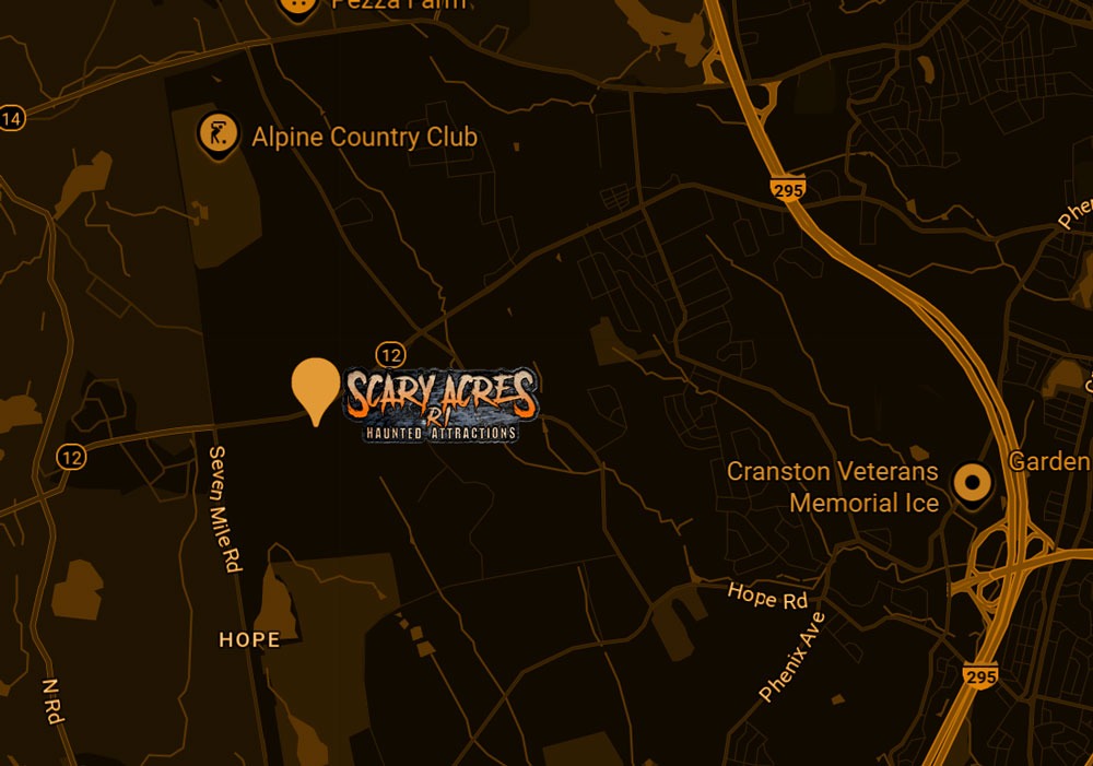 Map to Scary Acres Rhode Island